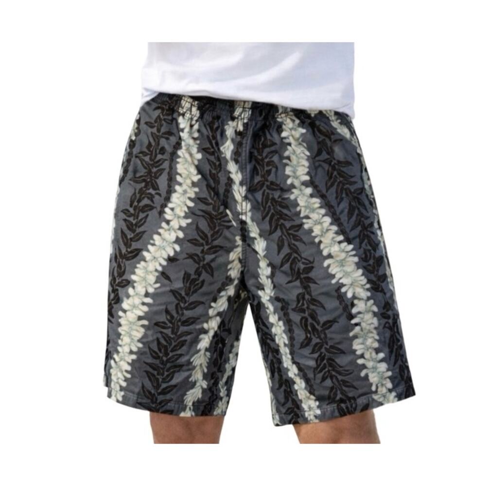 Speedo Mens Swim Trunks Size L Blue Green Floral Pull On Elastic Waist Mesh Line